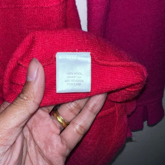 Madison 100% Wool Red Ruffled Jacket Trench Coat Women's Size Small - Picture 7 of 8